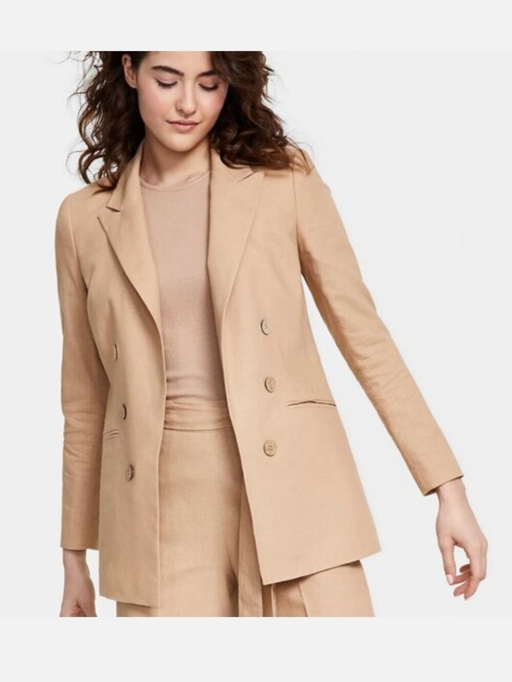 Bar III Double-Breasted Tan Blazer